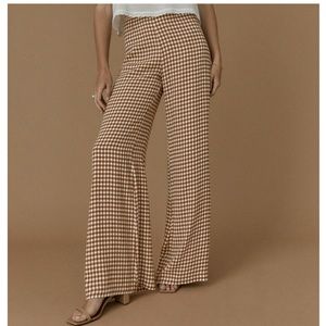 Reformation Sorrenti Pant Wide Leg High Rise Gingham Brown